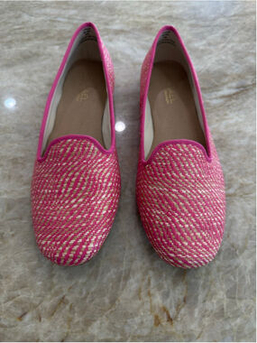 Women's Michael Shannon Pink & Beige Woven Flats Size 8, woven raffia like upper
